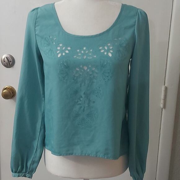 Xhilaration Women's Blue Cut Out Blouse XS Bohemian Castlecore Corporate Siren - Picture 3 of 9